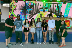 Members of L.A. Taco's team at the recent Taco Madness event. From left to right: Memo Torres, Lexis-Olivier Ray, Taylor Contarino, Nicole Virreira, Valeria Macias, Caitlin Melgar, Javier Cabral, Hadley Tomicki, and Janette Villafana. (Courtesy: L.A. Taco)